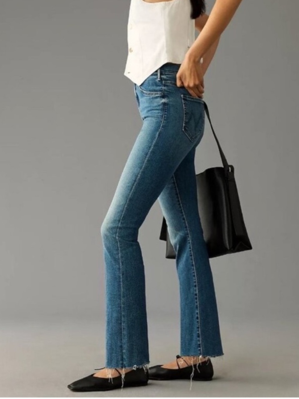 Mother The Hustler Fray High-Rise Straight Healing Jar Wash Jeans 31